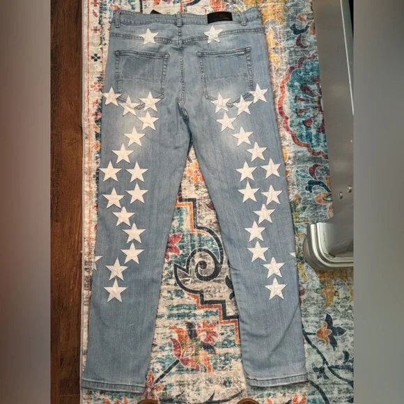 Amiri Star Patterned Light Blue Jeans